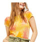 Free People Women's Yellow Tie Dye Short Sleeve Crew Neck Crop Top Yellow Size Large