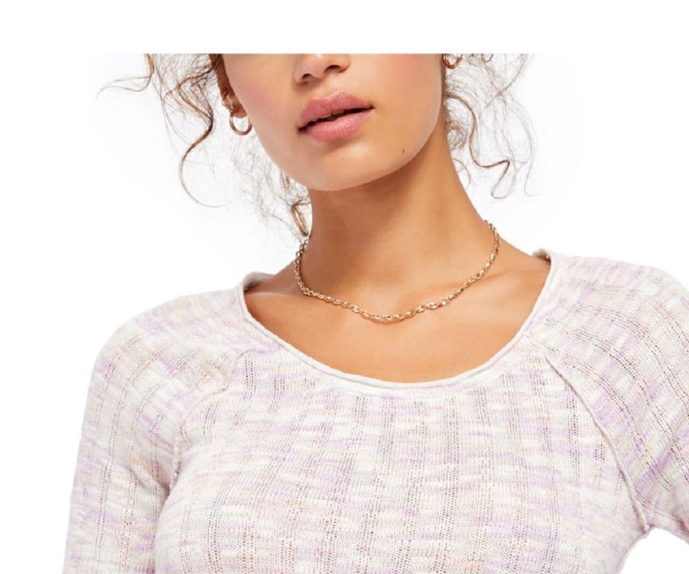 Free People Women's Light Purple Printed Long Sleeve Scoop Neck T-Shirt Pink Size Medium