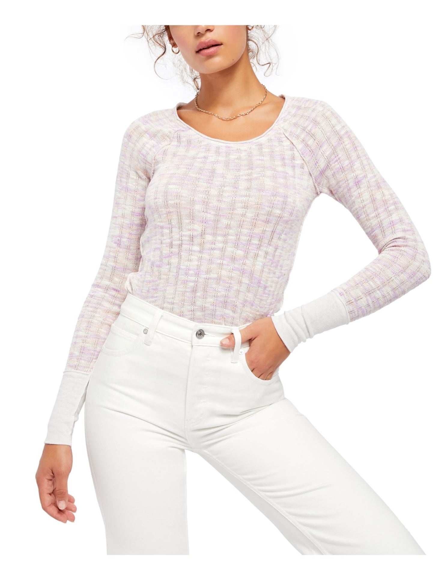 Free People Women's Long Sleeve Scoop Neck Sweater Pink Size X-Large