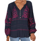 Free People Women's Persuasion Cotton Boho Peasant Top Navy Size Small