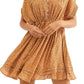 Free People Women's One Fine Day Casual Dress Printed Belted Brown Size X-Large