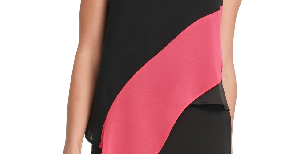 DKNY Women's Asymmetrical Colorblocked Top Black Size Medium