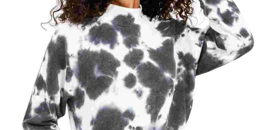 Pink Rose Juniors' Mock-Neck Tie-Dyed Sweatshirt Black Size Medium