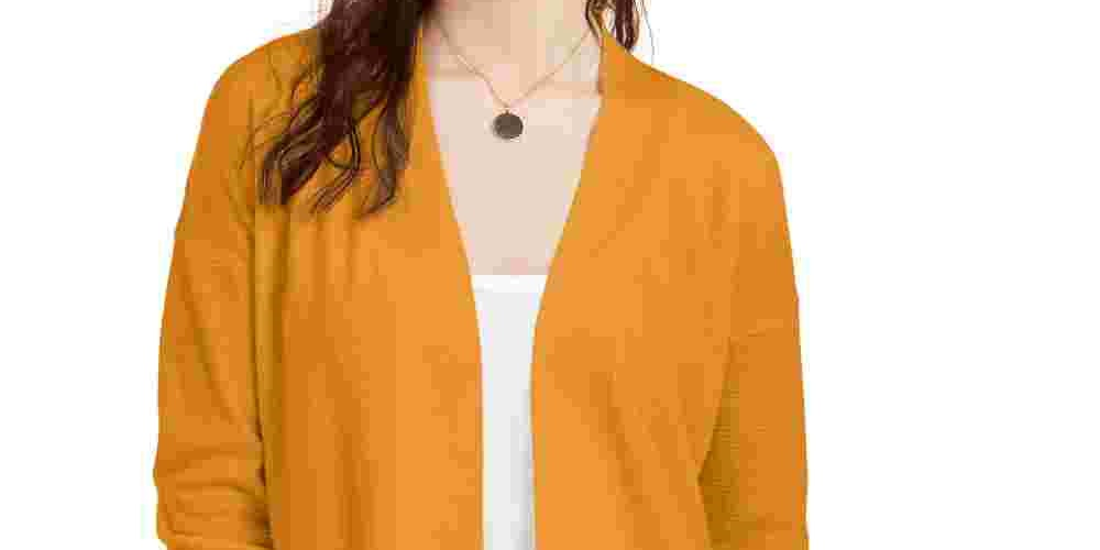 Pink Rose Junior's Open Cardigan Sweater Gold Size Medium