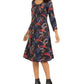 NY Collection Women's Petite Paisley-Print Pleated Dress Black Size X-Large