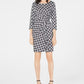 NY Collection Women's Petite Printed Ruffled Sheath Dress Black Size Petite Medium