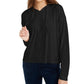 Pink Rose Juniors' Rib-Knit Pullover Hoodie Black Size Large