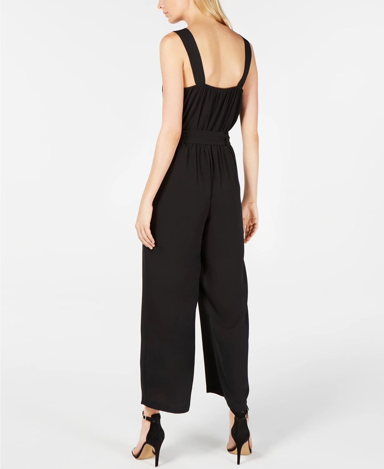 Monteau Women's Petite Square-Neck Jumpsuit Black Size Petite Large