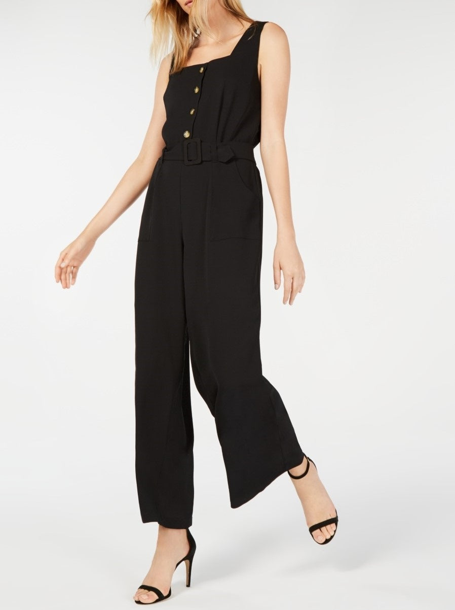Monteau Women's Square Neck Jumpsuit Black Size Petite-XL