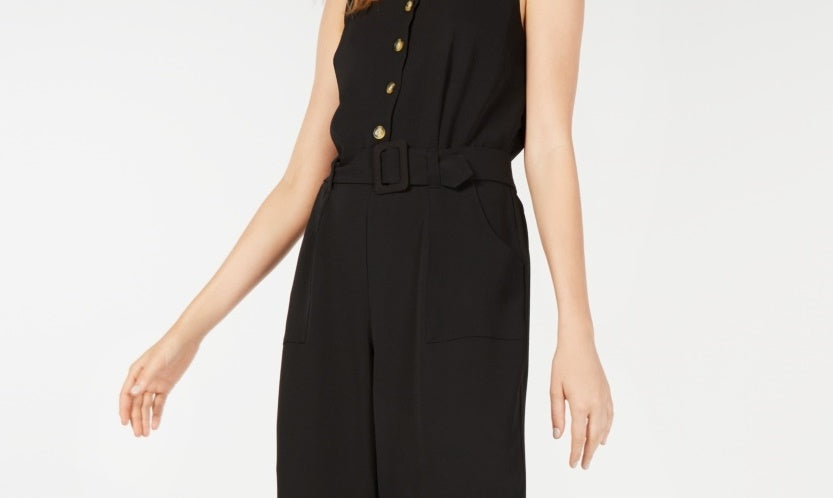 Monteau Women's Square Neck Jumpsuit Black Size Petite-XL