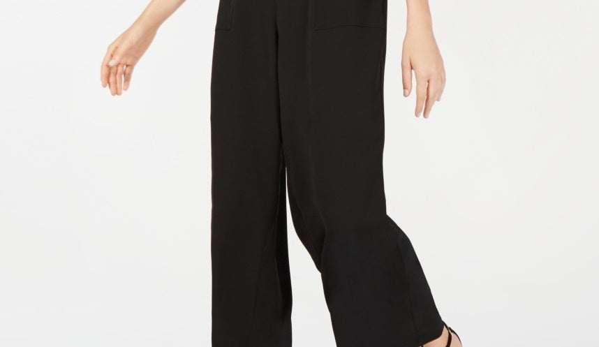Monteau Women's Square Neck Jumpsuit Black Size Petite-XL