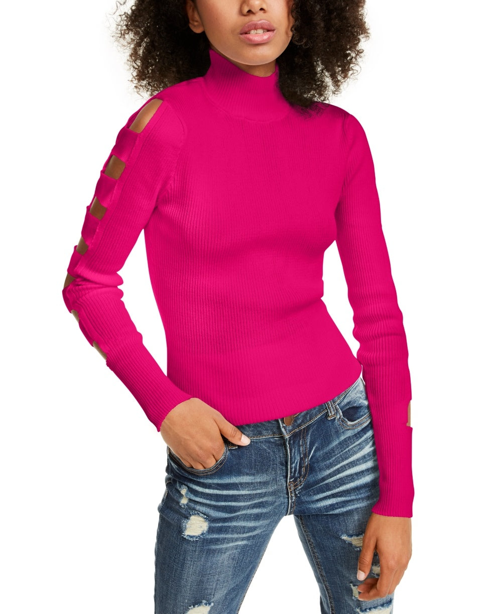Almost Famous Junior's Lattice Sleeve Sweater Purple Size X-Small