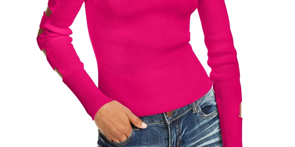 Almost Famous Junior's Lattice Sleeve Sweater Purple Size X-Small