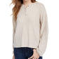 Ultra Flirt Junior's Cozy Ribbed Henley Hoodie Beige Size X-Small