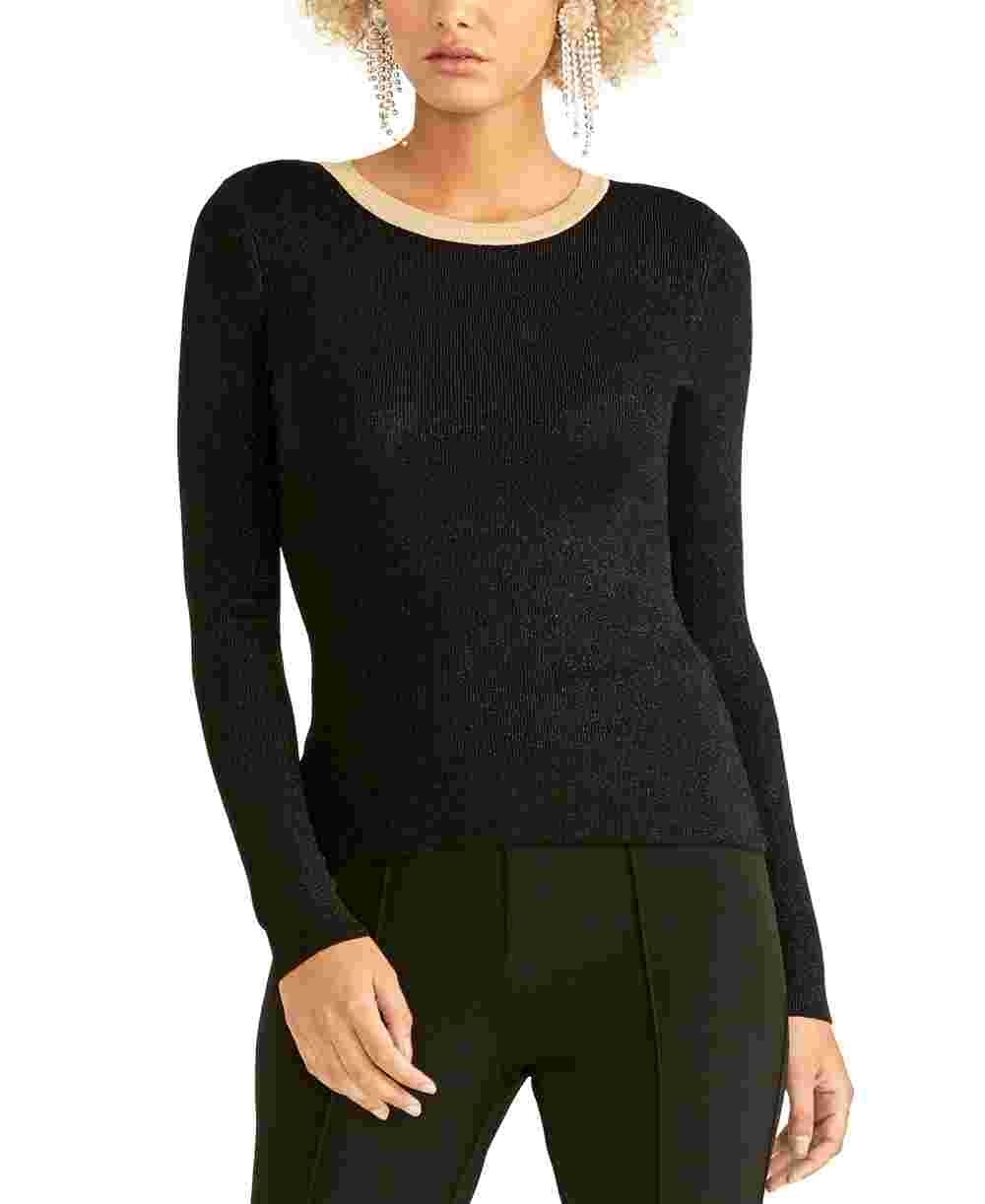 Rachel Roy Women;s Black Long Sleeve Crew Neck Blouse Evening Top Black Size Large