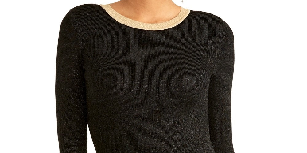 Rachel Roy Metallic Ringer Pullover Sweater Black Size X-Large