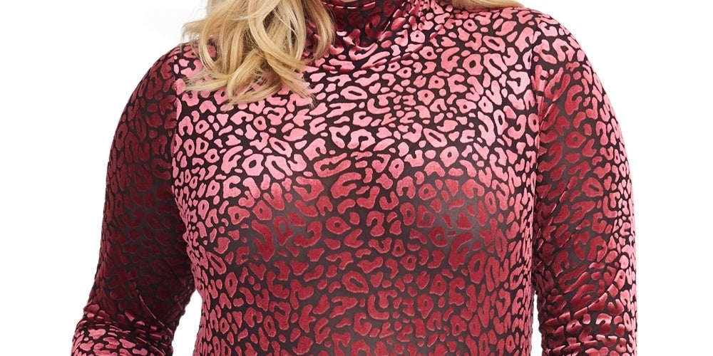 Rachel Roy Women's Trendy Plus Size Val Leopard-Print Turtleneck Pink Size 3X