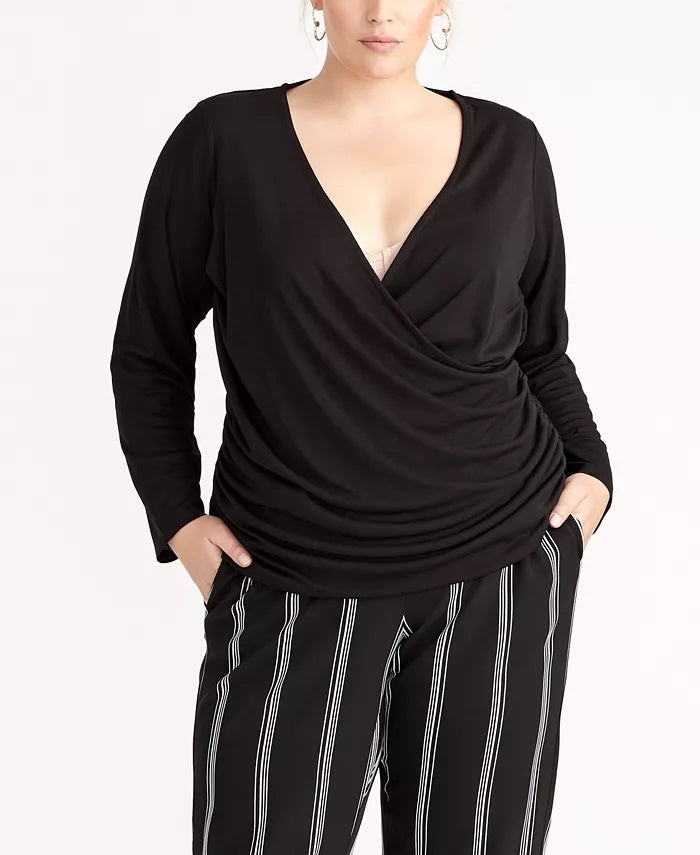 Rachel Roy Women's Trendy Draped Top  Black Size 2X