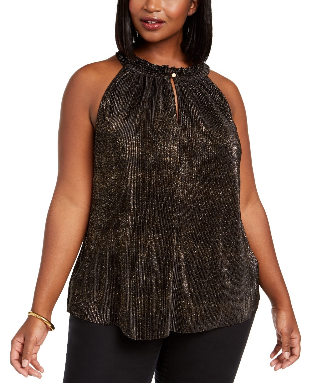 Rachel Roy Women's Plus Size Andy Metallic Halter Tank Top Black Size 1X