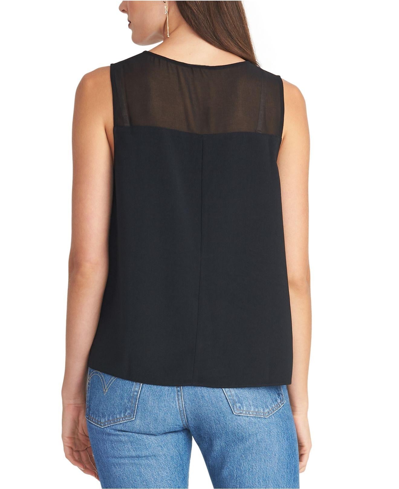 Rachel Roy Women's Mesh-Yoke Sleeveless Top Black Size Small