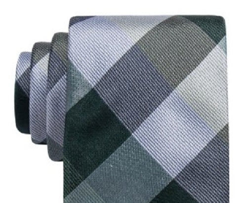 Ryan Seacrest Distinction Men's Weho Check Slim Silk Tie  Dark Green Size Regular