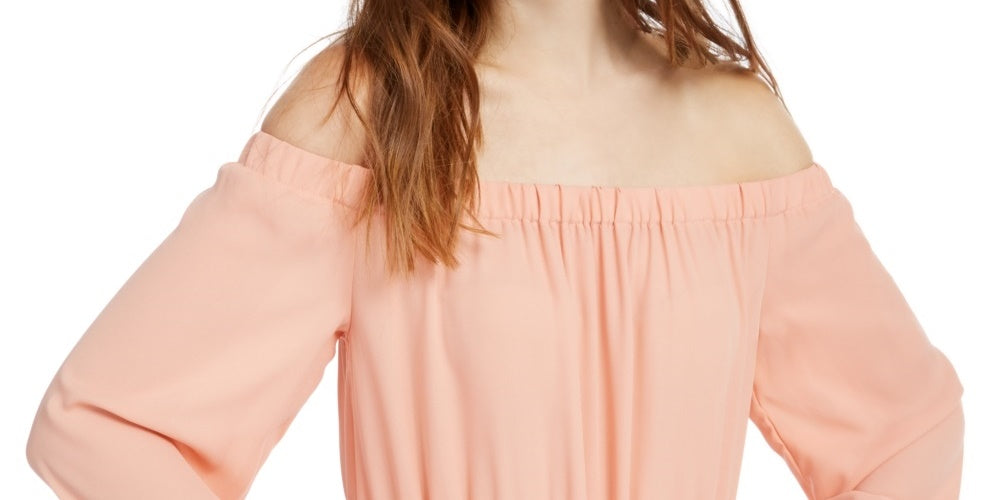 Ultra Flirt Junior's Smocked Off The Shoulder Top Pink Size Large