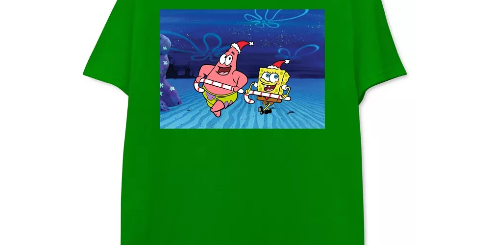 Freeze 24-7 Men's Spongebob & Patrick Christmas T-Shirt Green Size Medium