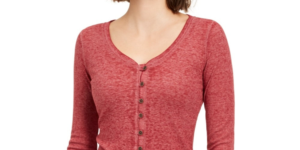 Crave Fame Juniors' V-Neck Button-Front Shirt Pink Size Small