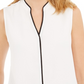 Calvin Klein Women's Split Neck Contrast Trim Top White Size Petite Small