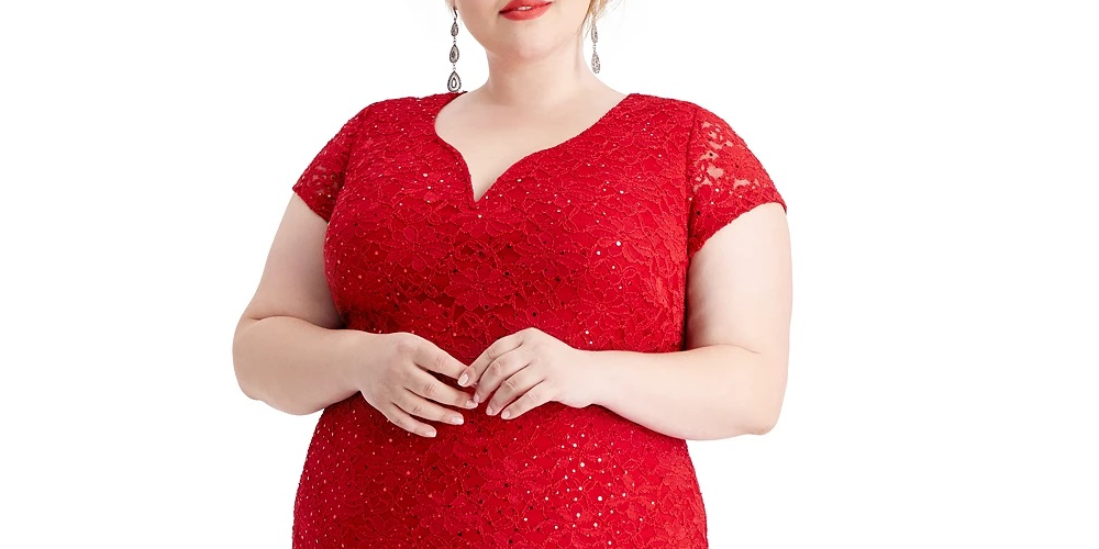 Connected Women's Metallic Sheath Dress Red Size 24W