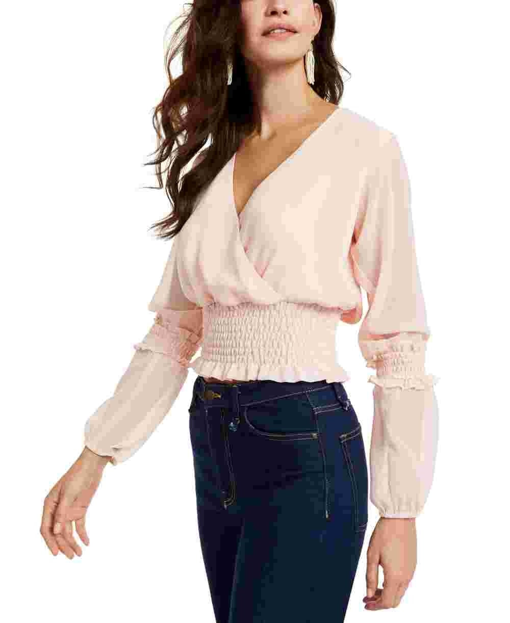 Q & A  Women's Long Sleeve V Neck Top Pink Size X-Large