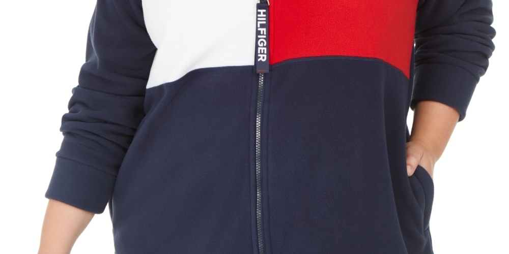 Tommy Hilfiger Women's Sport Plus Size Colorblocked Hooded Jacket Navy Size 2X