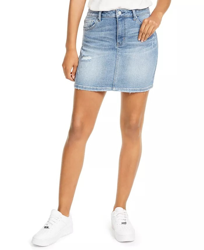 Vanilla Star Juniors' Distressed Mini Skirt Blue Size 5
