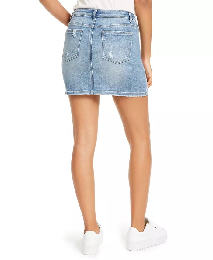 Vanilla Star Juniors' Distressed Mini Skirt Blue Size 5