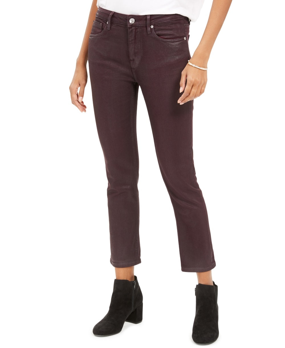 Vigoss Women's Jeans Burgundy Coated Straight-Leg Jeans Dark Pink Size 29