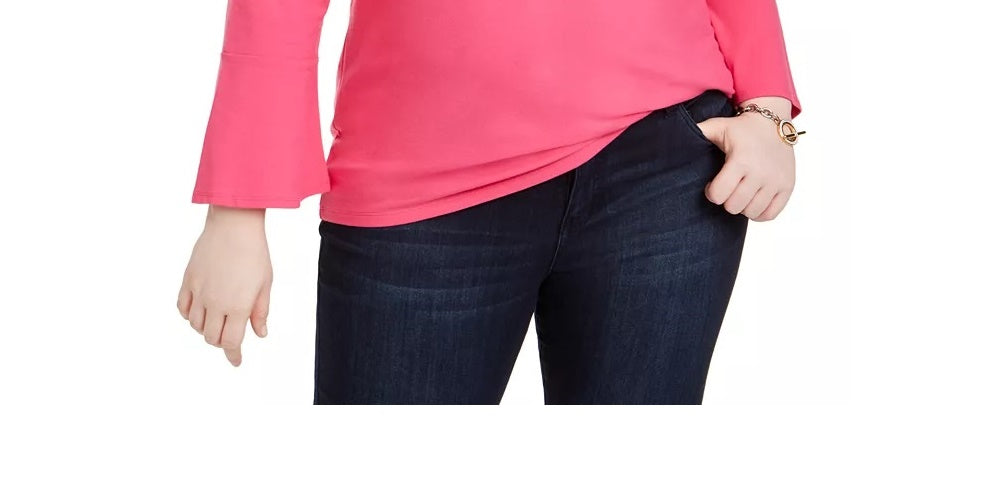 Tommy Hilfiger Women's Embellished Bell Sleeve Top  Pink Size 1X