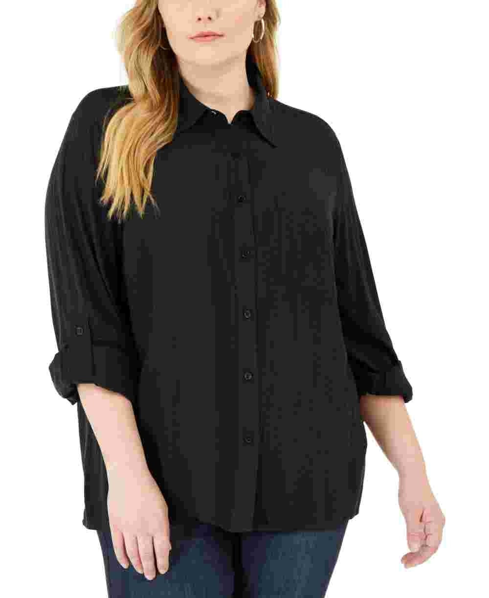Michael Kors Women's Plus Swiss Dot Button-Down Top Black Size 1X