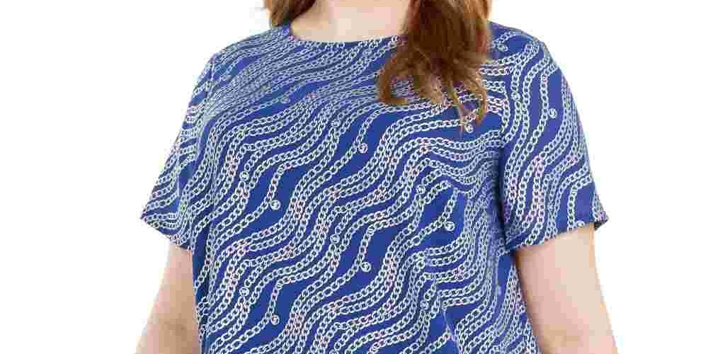 Michael Kors Women's Plus Size Printed Split-Back Top Blue Size 3X