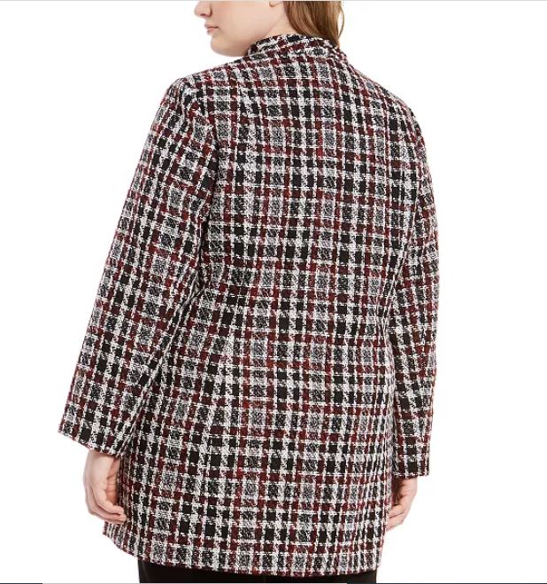 Calvin Klein Women's Plus Tweed Plaid Topper Jacket Red Size 20W