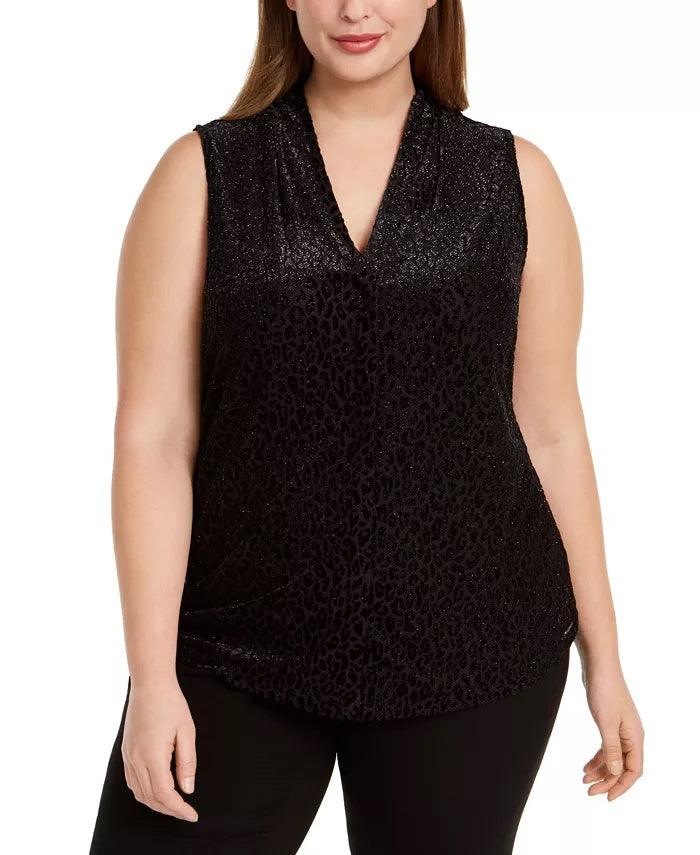 Calvin Klein Women's Leopard Print Top Black Size 1X