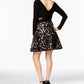 X by Xscape Women's Long Sleeve V Neck Short Fit Flare Evening Dress Black Size 12