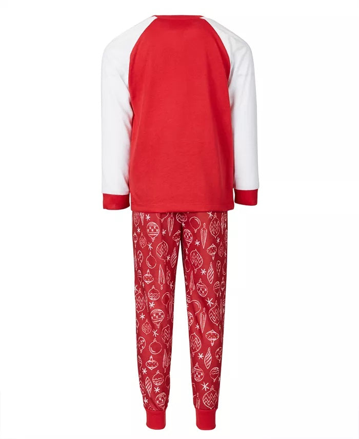 Family Pajamas Matching Kids Ornament Print Set Red Size 6-7