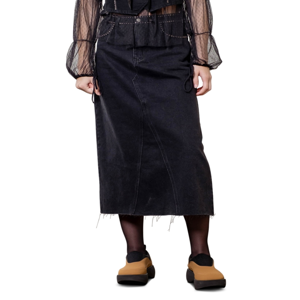 Moon River Cotton Studded Midi Skirt Black