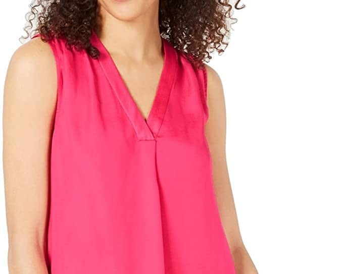 Alfani Women's Satin V-Neck Tank Top Pink Size Extra Large