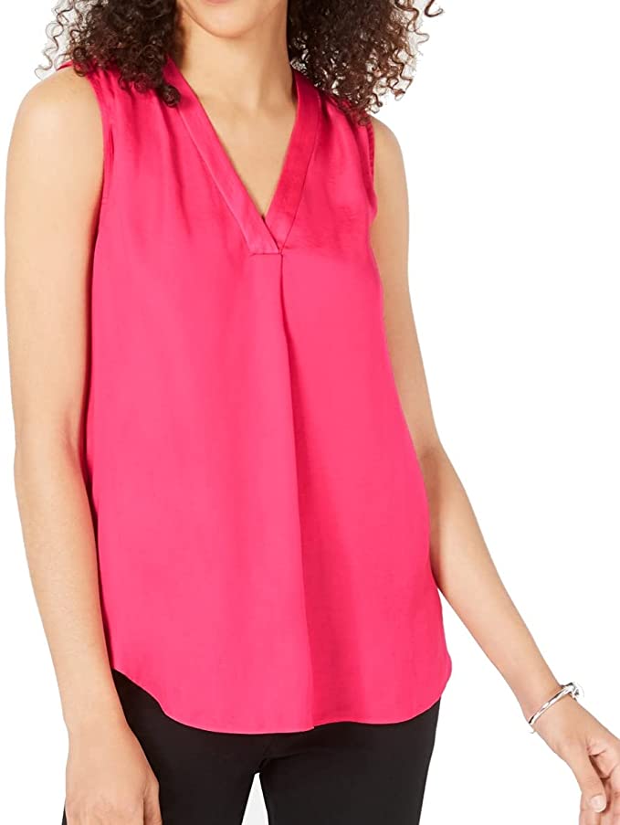 Alfani Women's Satin V-Neck Tank Top Pink Size Extra Small