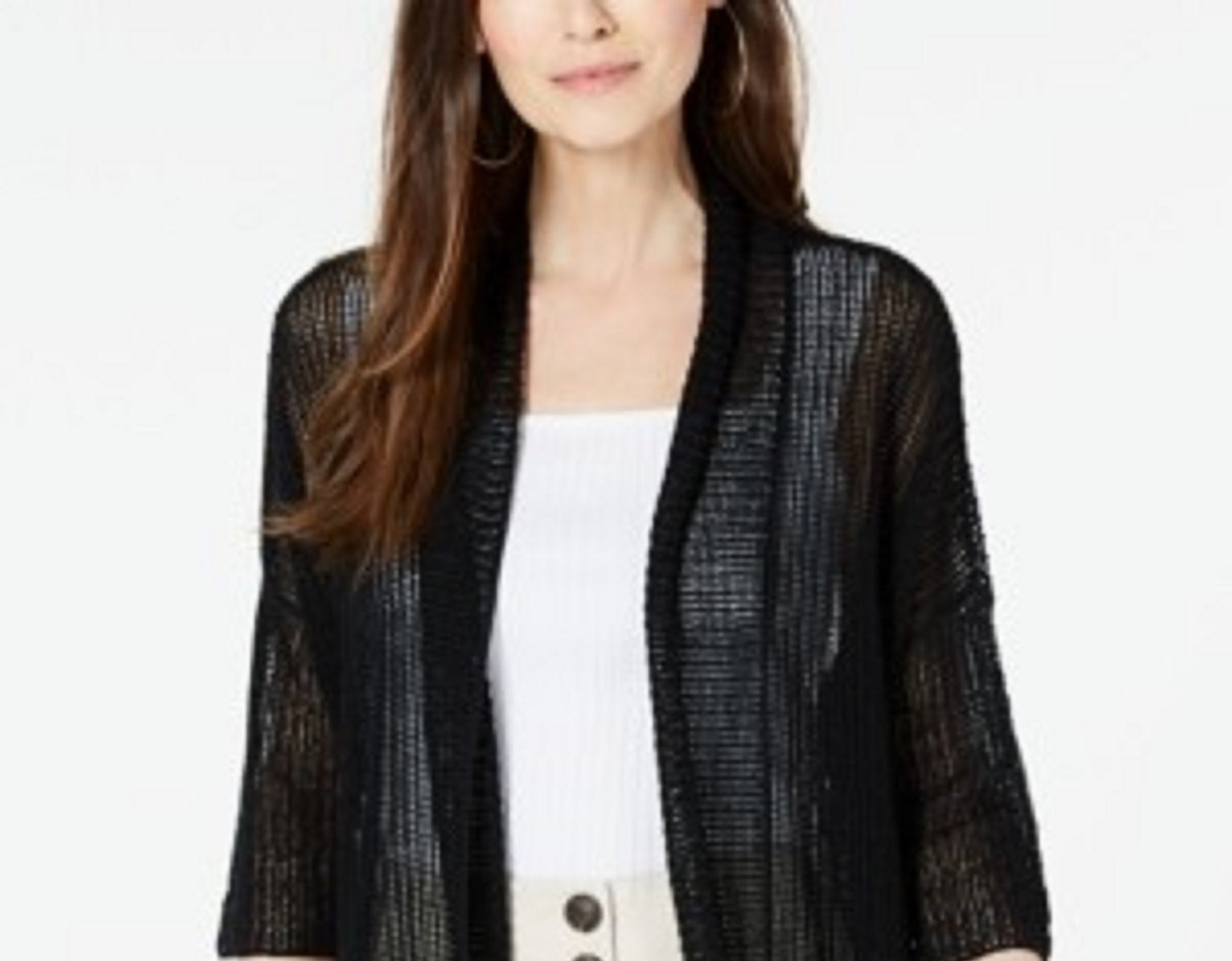 Alfani Women's Open-Stitch Kimono Cardigan Black Size Medium