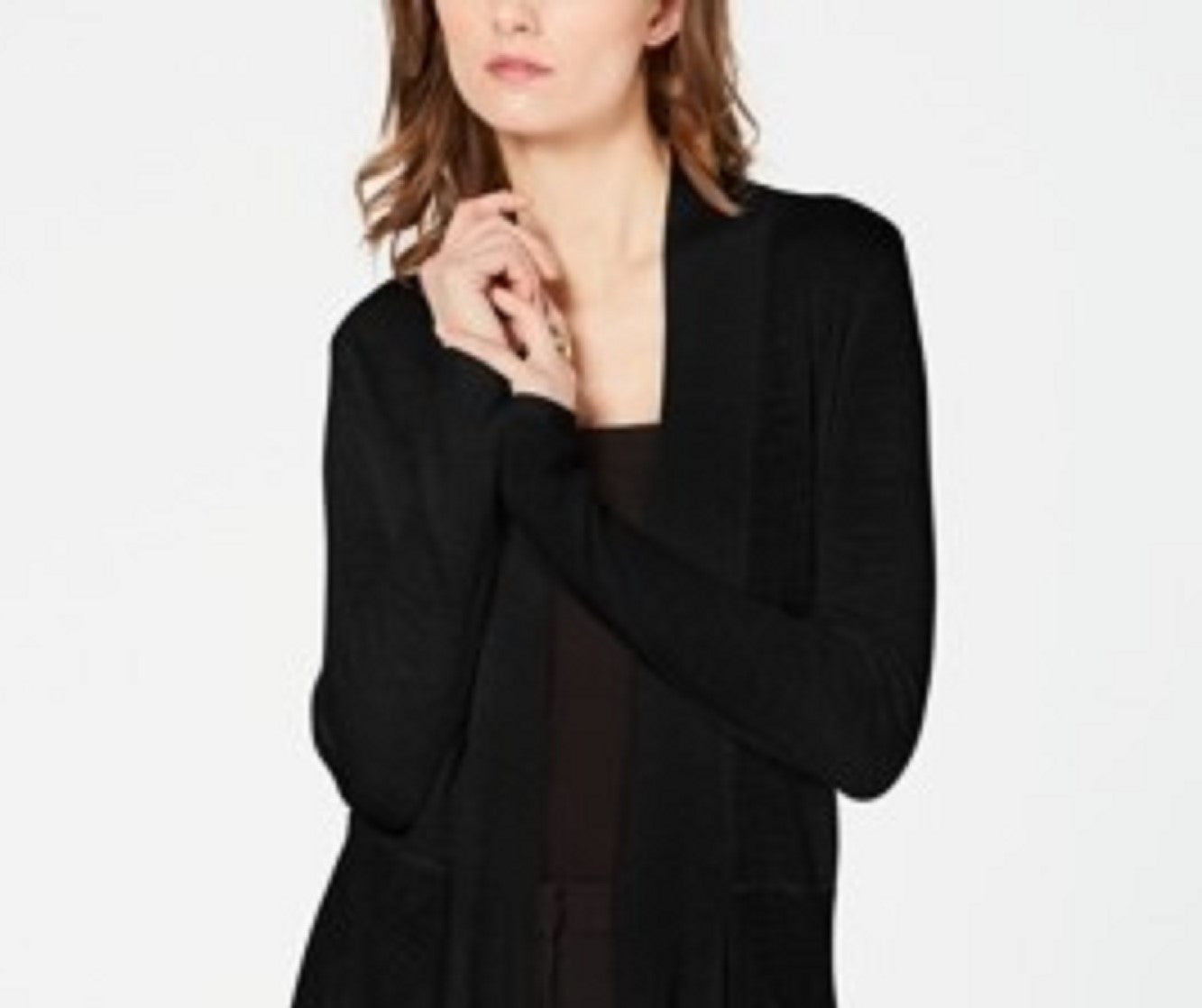 INC International Concepts Women's Ribbed-Knit Draped Cardigan Black Size Small