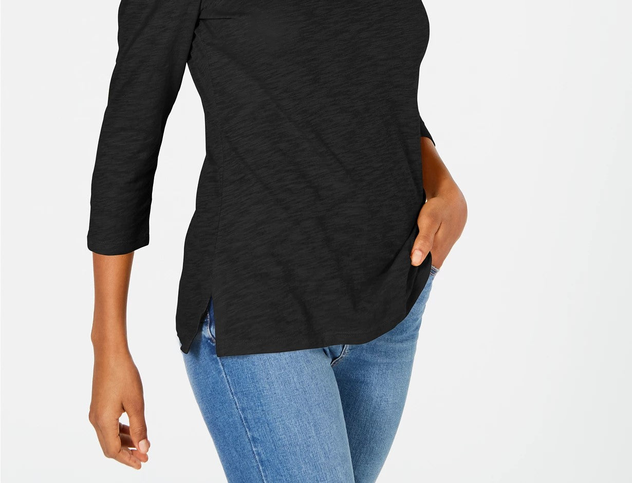 INC International Concepts Women's Puff-Sleeve Top Navy Size Small
