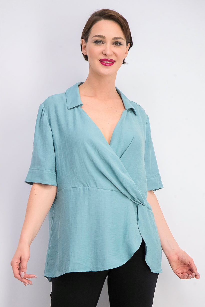 Alfani Women's Collared Surplice Blouse Green Size Small