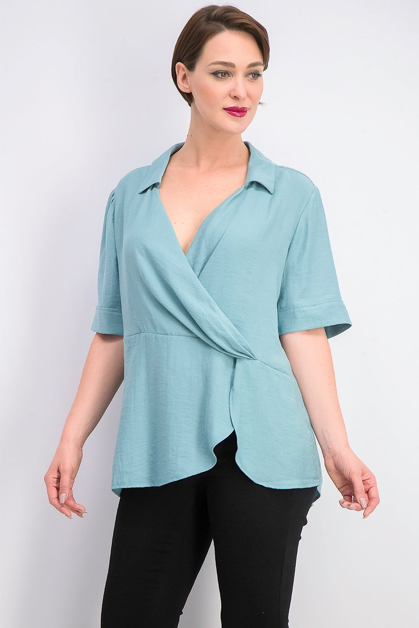 Alfani Women's Collared Surplice Blouse Green Size Small